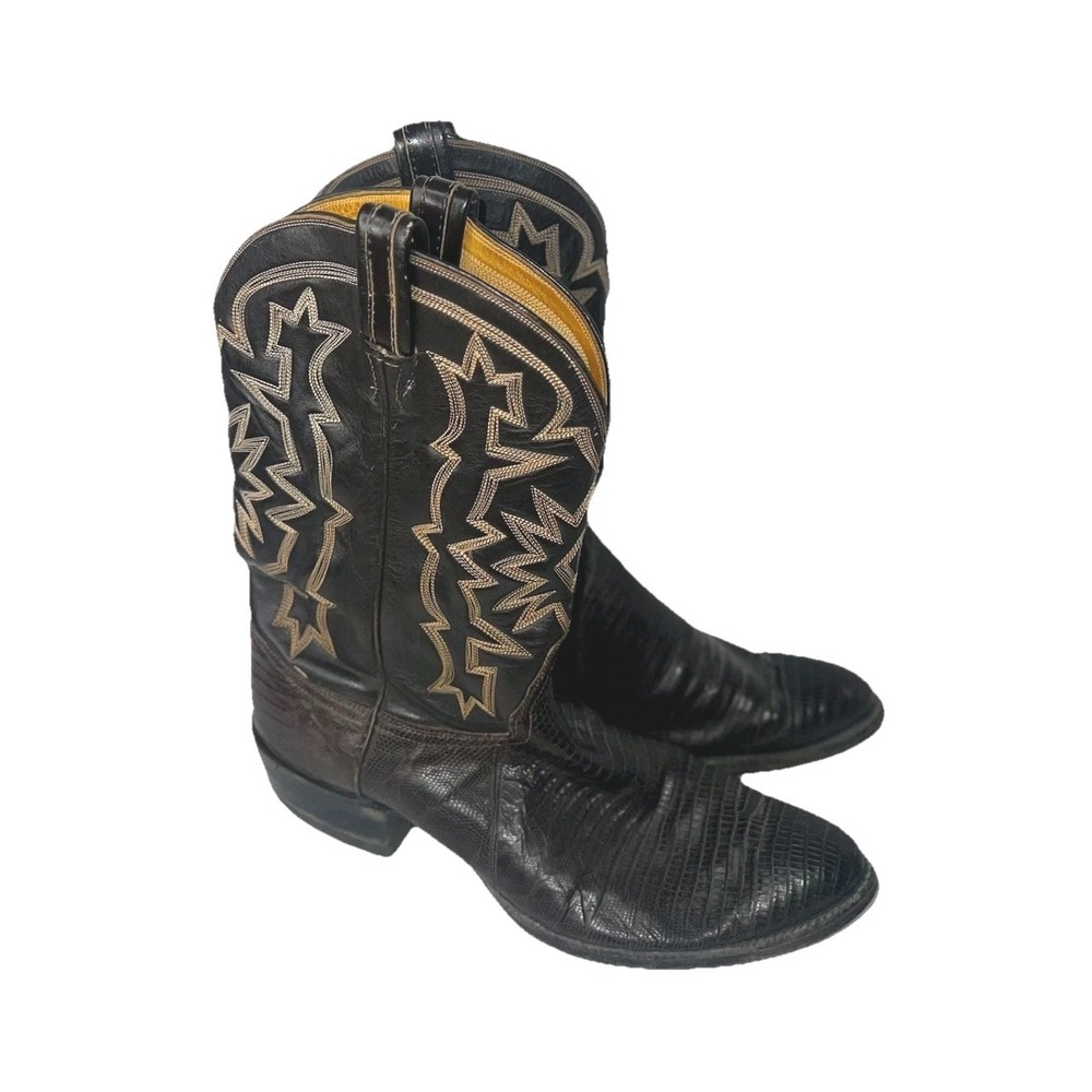 Nocona Teju Lizard Cats Paw Vintage Cowboy Boots Mens 10 Dark Brown Western